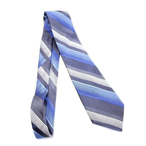 Van Heusen Blue Gray Striped Woven Silk Tie‎ - Picture 6 of 6
